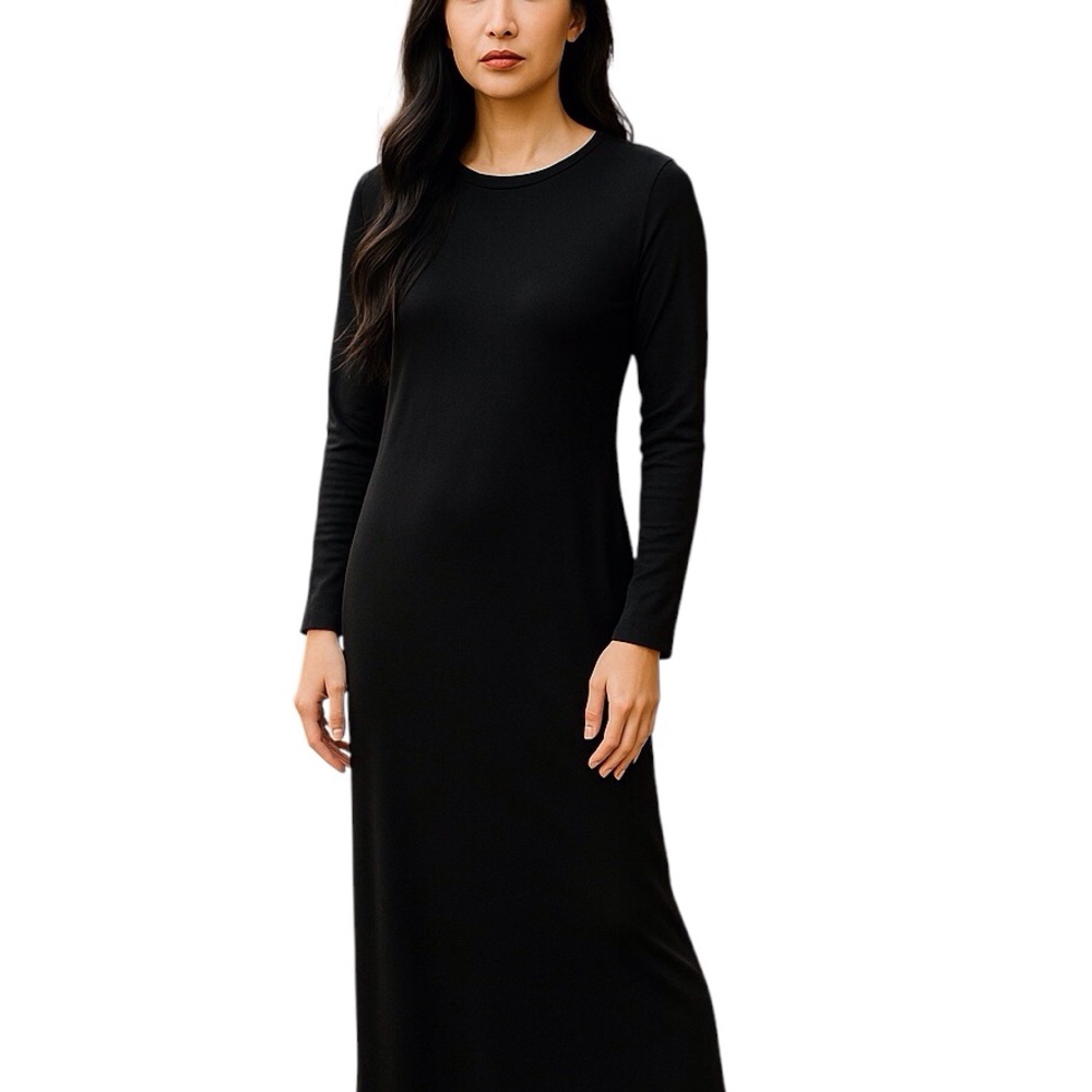 Long Sleeve Crew Neck Back Slit Dress Women Color Black Size M - Picture 5 of 6